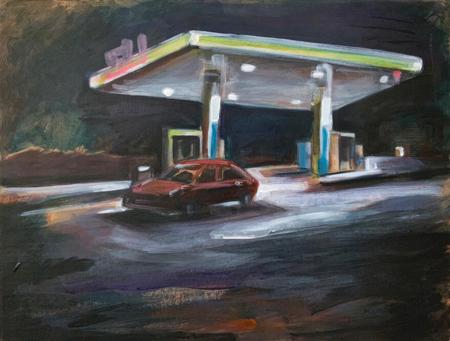 "Purple Station", acrylique sur carton, 40,5 x 50 cm. Vendue.