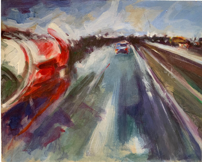 "Citerne rouge », acrylique sur bois.