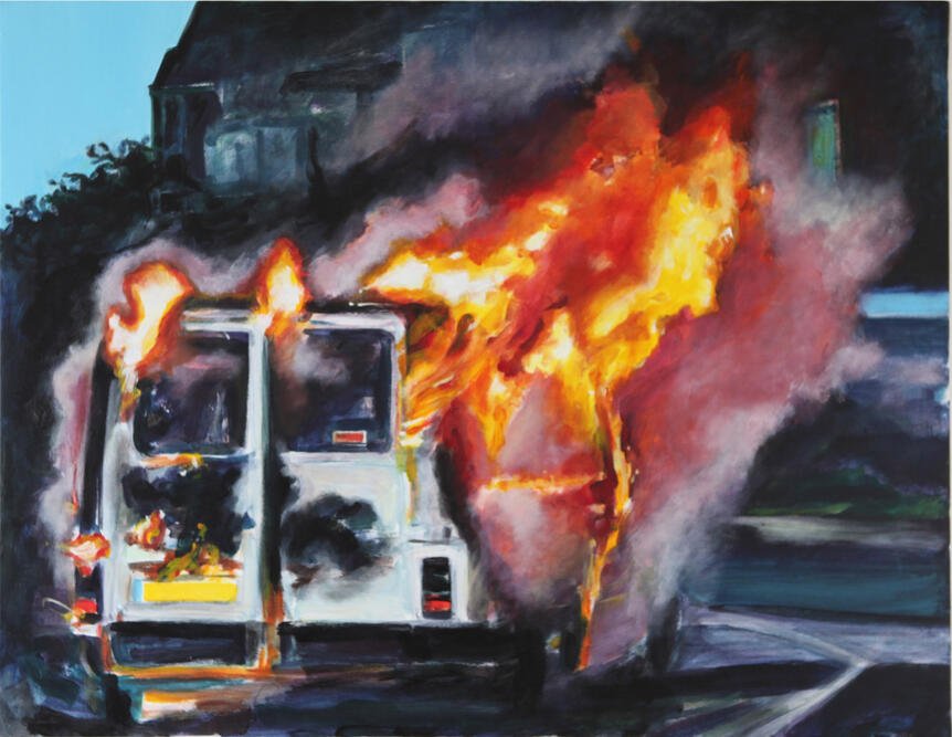 "Backdraft intoxication », techniques mixtes sur toile, 116 x 89 cm. Prix des Plasticiens du Puy de Dôme 2012.