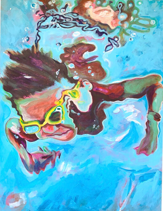 "Blue aquatic boy", acrylique sur carton, 55 x 70 cm