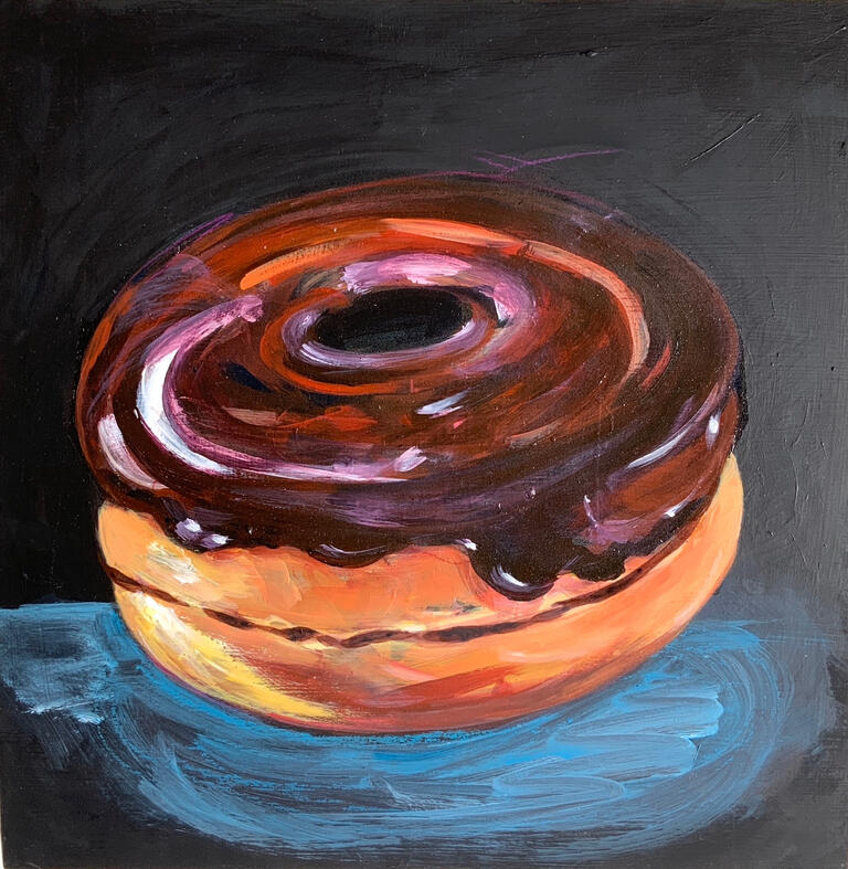 "Donut chocolat", acrylique sur panneau de bois, 30 x 30 cm.